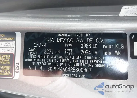 2024 Kia Forte Gt z USA, uszkodzony, nr VIN 3KPF44AC4RE800867